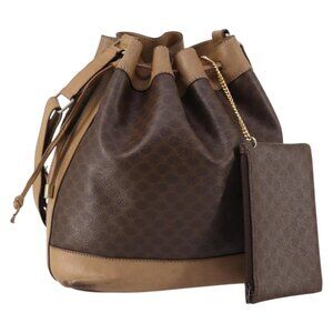 Authentic CELINE Macadam Canvas Shoulder Bag PVC Leather Brown